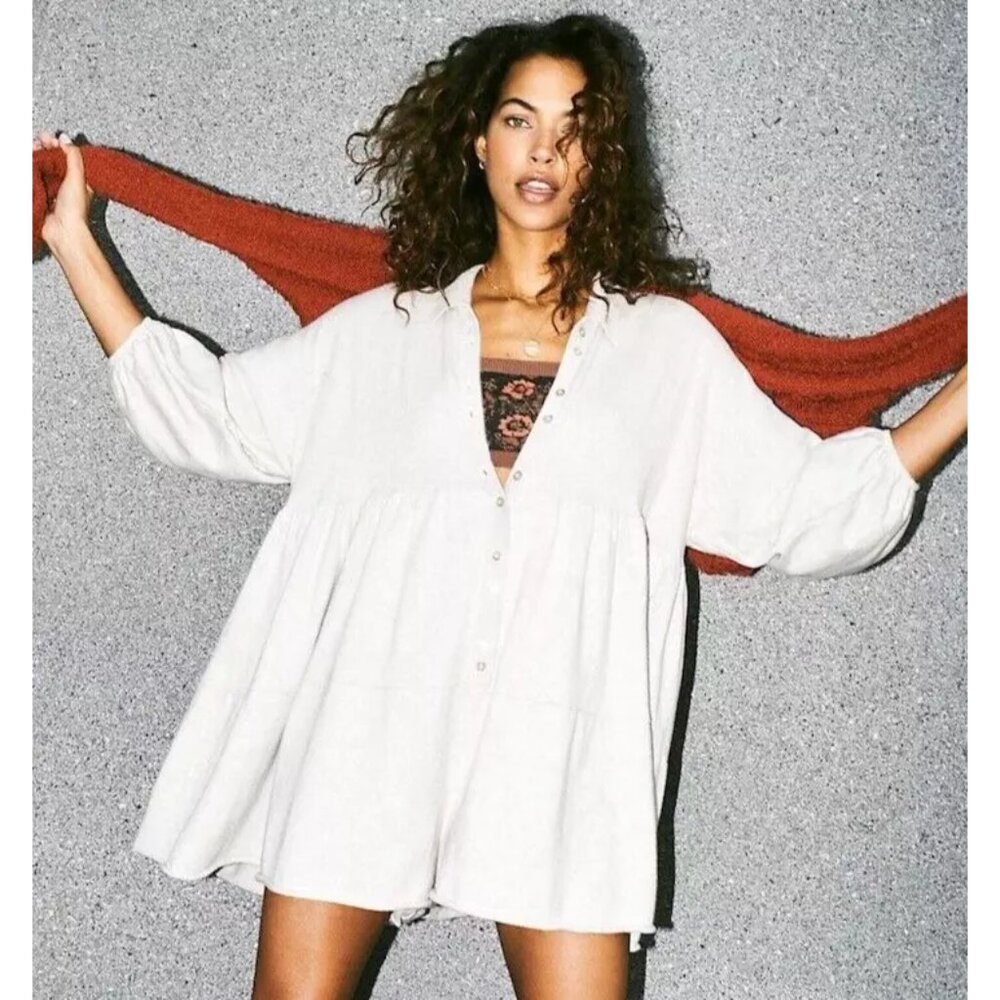 NWT FREE PEOPLE Easy Kinda Love Romper Cashmere Blend Gray SMALL BOHO BABYDOLL